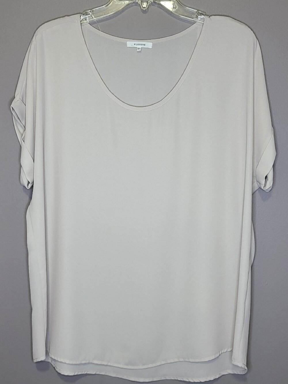 Pleione XL Ivory Short Sleeve Blouse Women's Flowy Scoop Neck Career Office Top